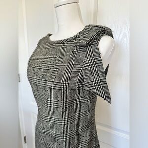 BB Dakota Glen Plaid Black and White Sleeveless Sheath Dress with Shoulder Bow